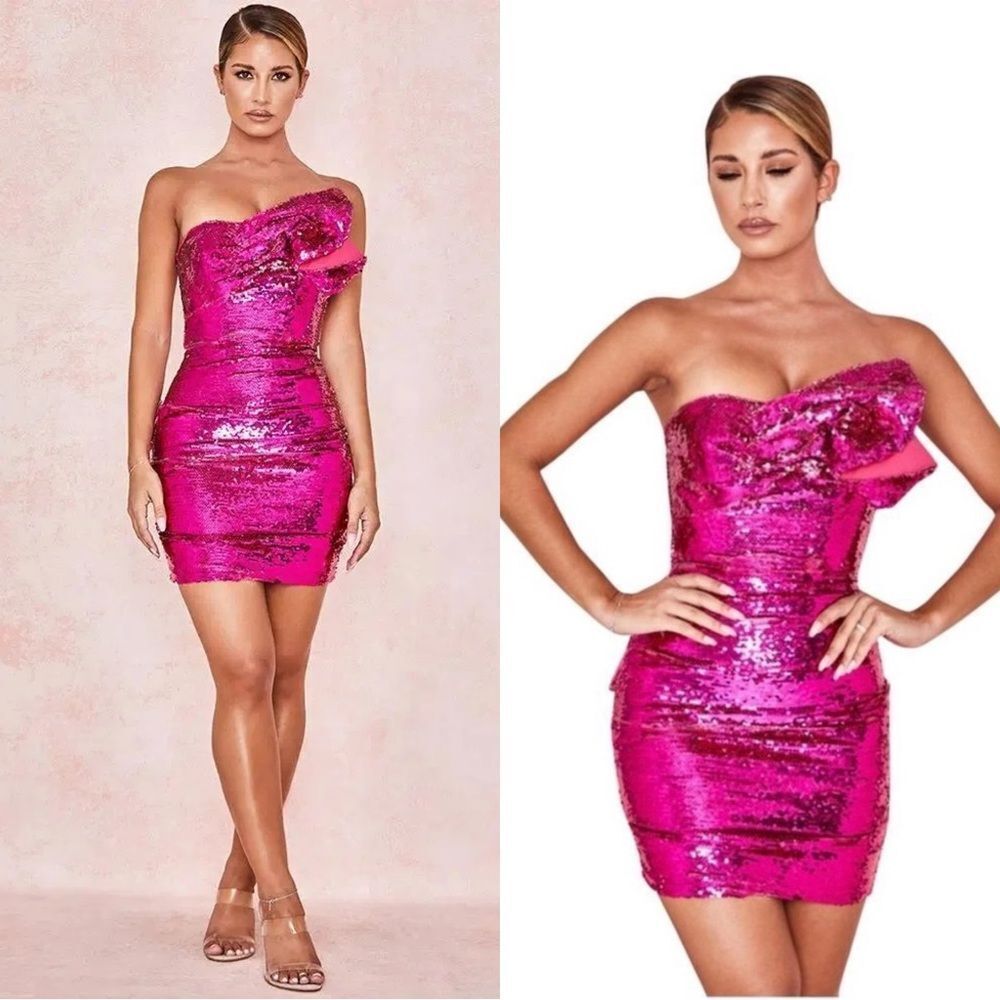House of CB Fionnula pink sequined strapless dress